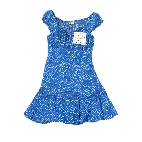 NWT Hello Molly Up Where We Belong Mini Dress Women's XS Blue Polka Dot Cottage - Picture 2 of 10